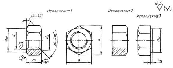 Схема исполнений шестигранных гаек